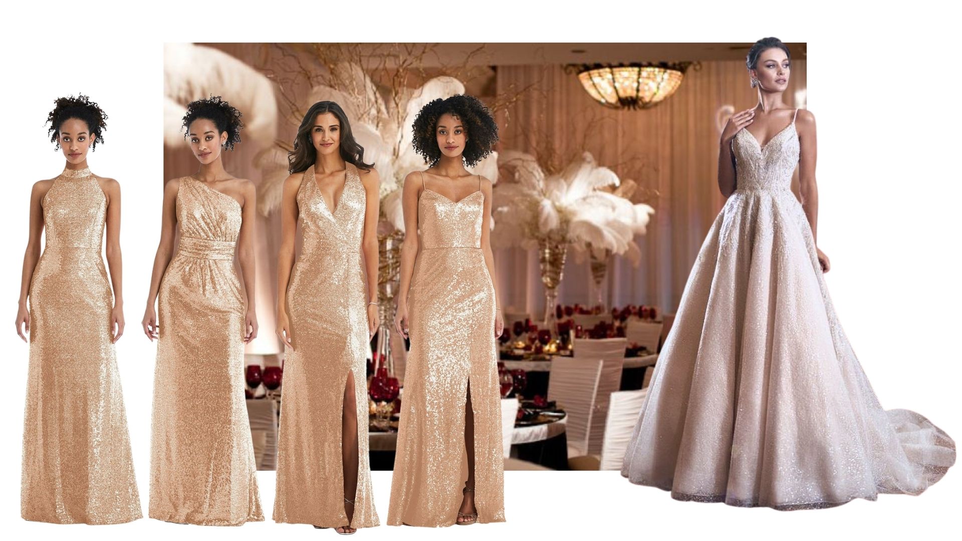 Gold Sequin Bridesmaid Dresses - Old Hollywood Glamour Wedding