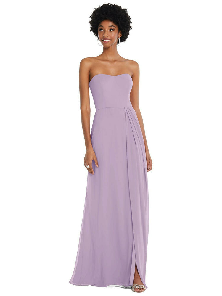 Strapless Sweetheart Maxi Dress with Pleated Front Slit by 1500 Series