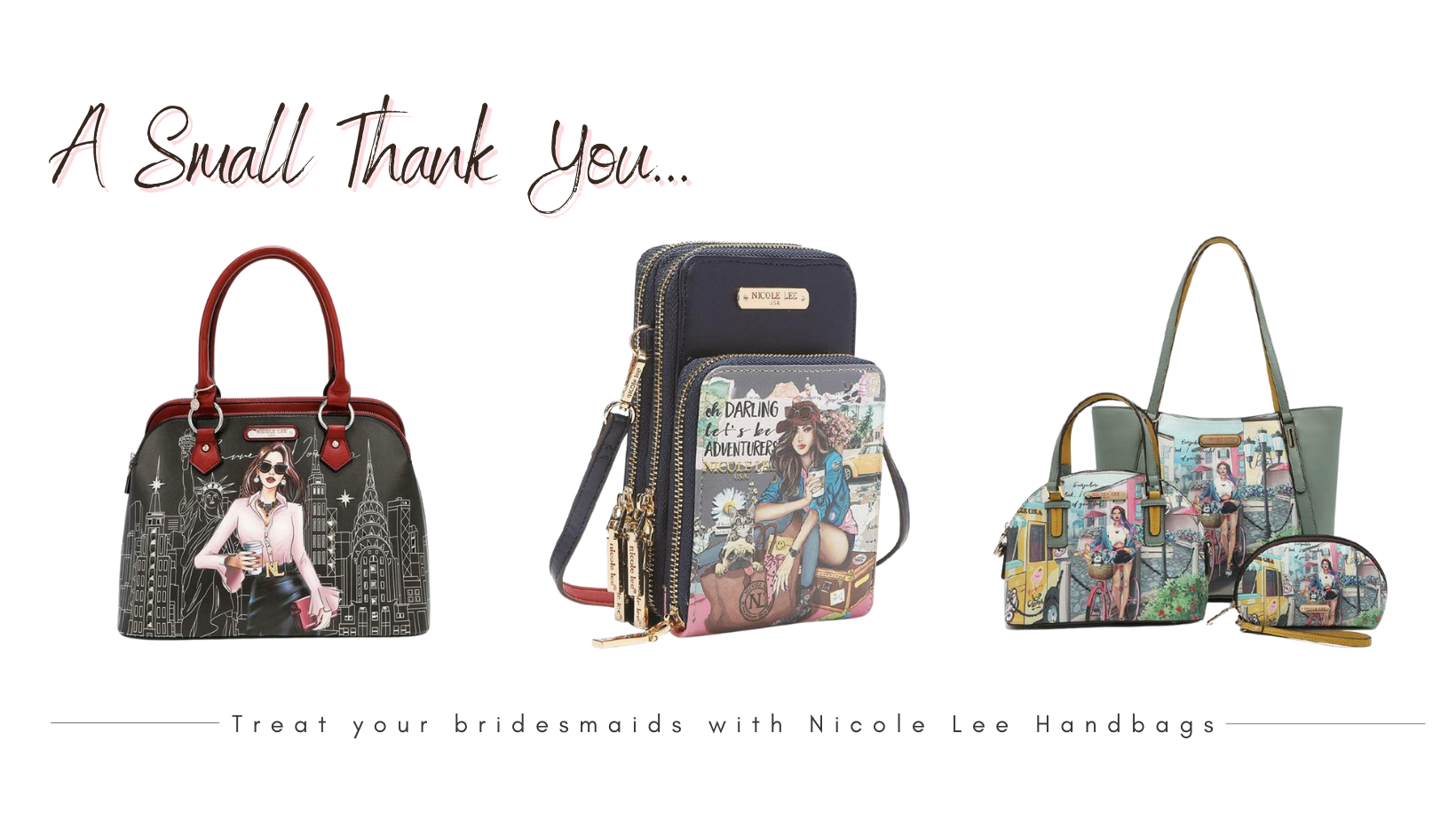Nicole Lee Vegan Leather Graphic Print Handbags Backpacks Coin Purses Wallets Satchels at Fashionably Yours