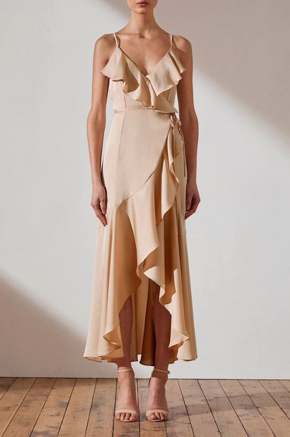 LUXE BIAS FRILL WRAP DRESS - Champagne
