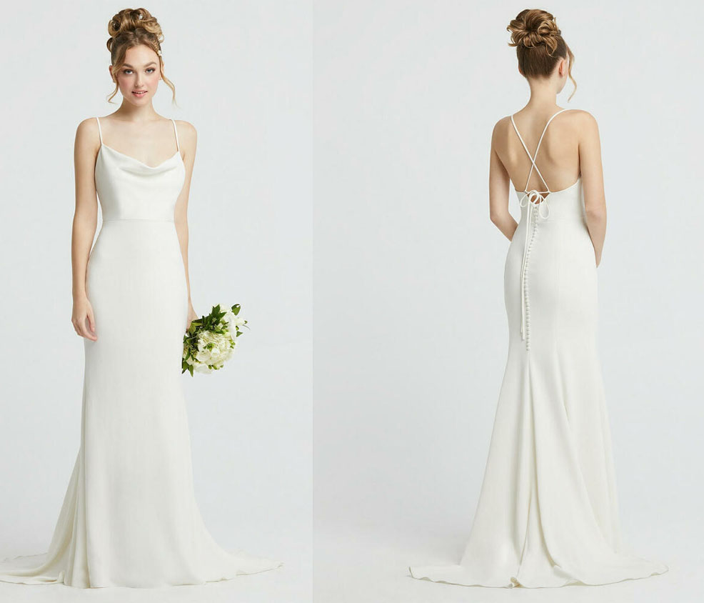 Affordable Cowl Neck Satin Wedding Dresses Under $600 by Dessy Bridesmaids