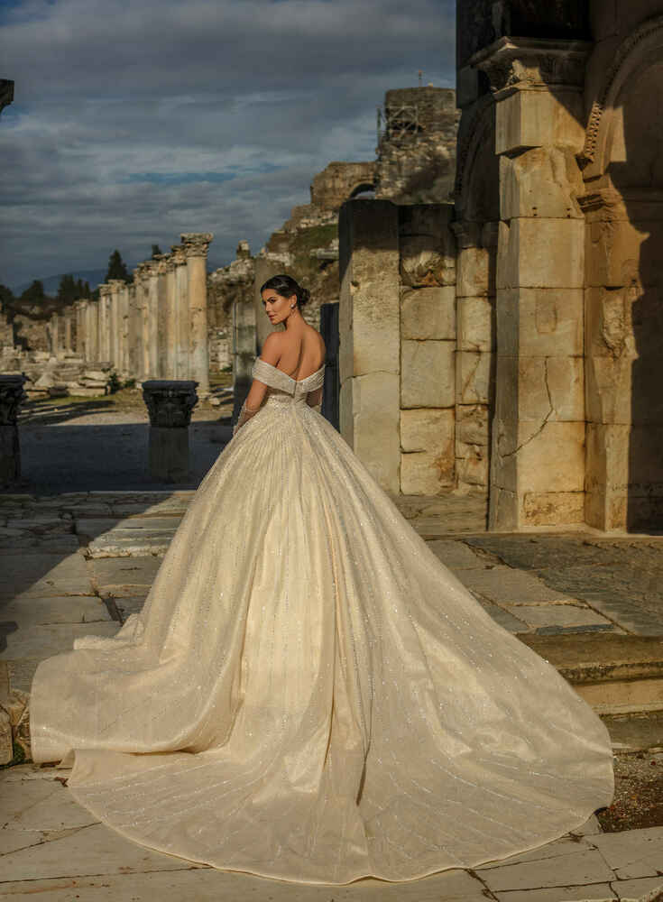 Pearl Beaded Lace Ballgown Wedding Dress