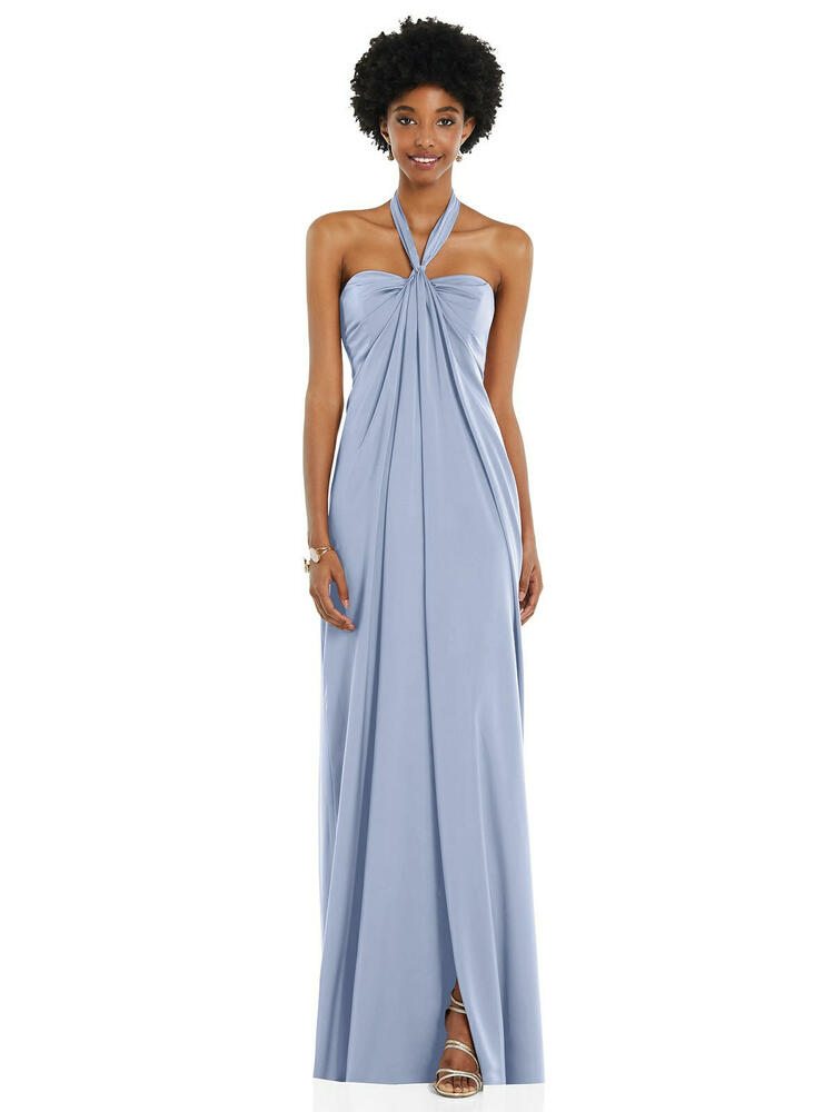 Draped Satin Grecian Column Gown with Convertible Straps Dessy Collection 3110