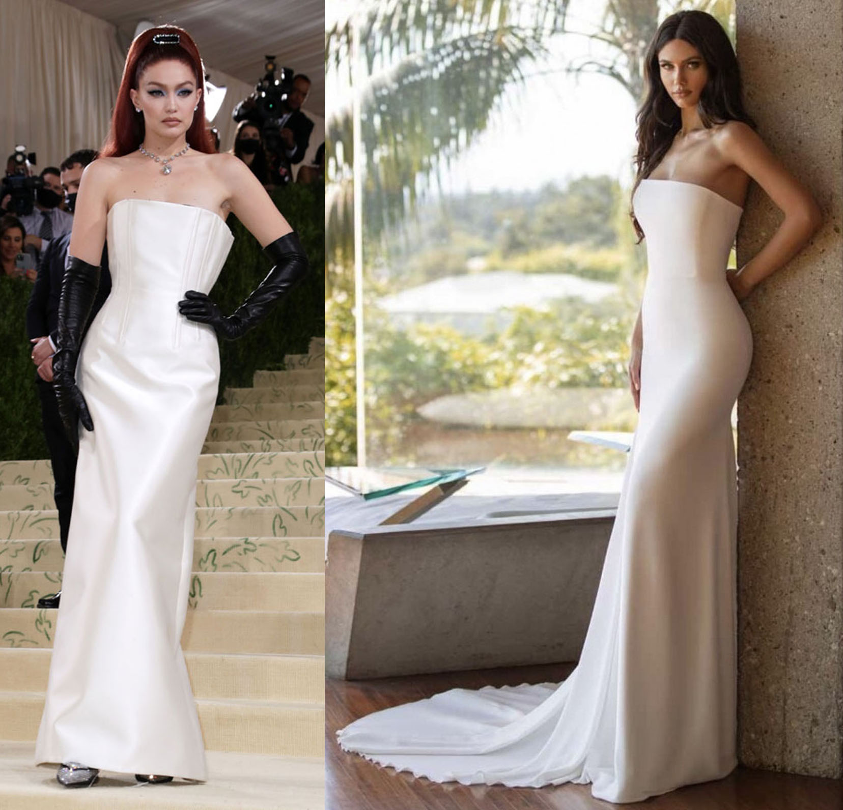 Gigi Hadid in Prada Met Gala 2021 & Williams Wedding Dress by Pronovias Barcelona Bridal at Fashionably Yours