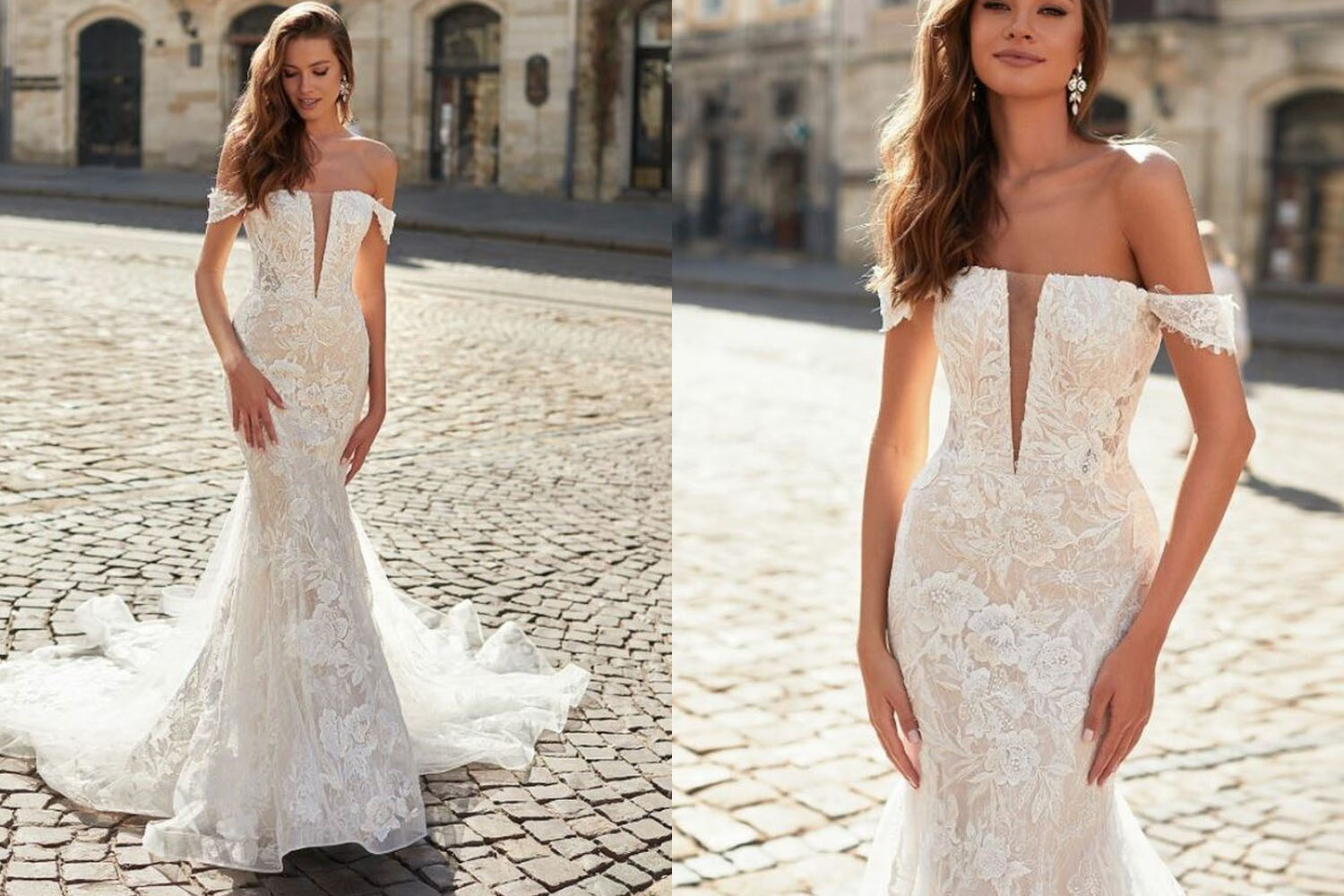 Quella H1481 by Moonlight Bridal Romantic Straight Neckline Mermaid Gown with Illusion Plunge