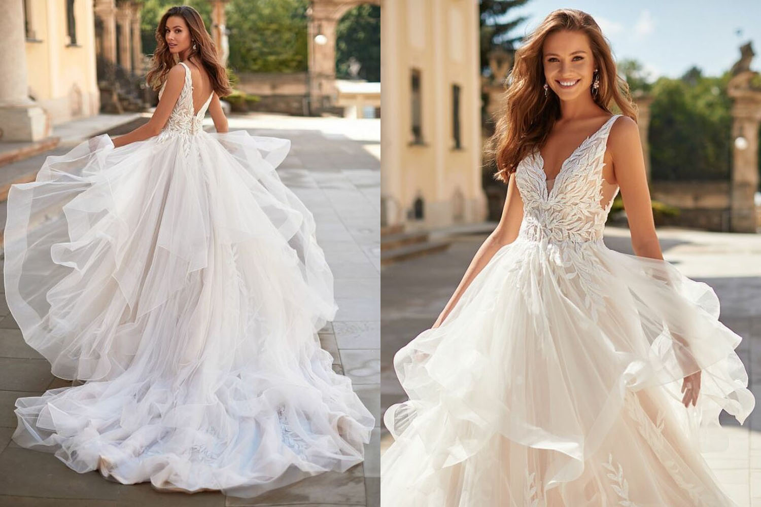 Reign H1484 by Moonlight Bridal Sparkle Tulle Full A-Line Cascade Skirt Wedding Gown at Fashionably Yours