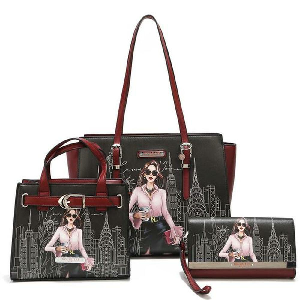 Nicole Lee 3-Piece Graphic Print Handbag Set Satchel Crossbody Clutch bag Online Australia at Fashionably Yours