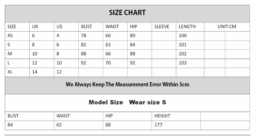 Dress Measurements Size Chart