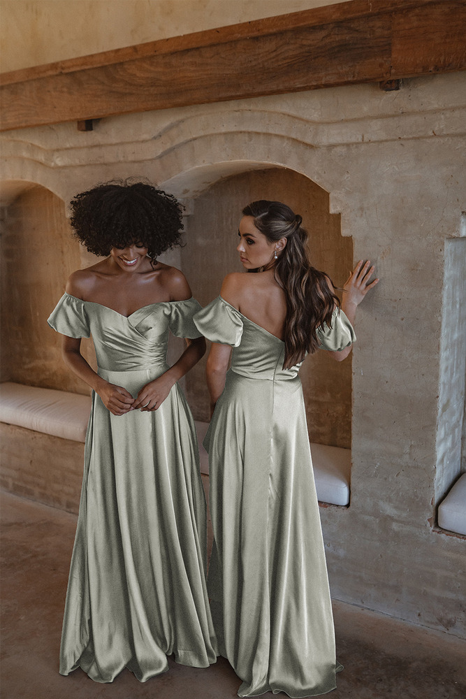 Lagos TO873 off shoulder bodice with sweetheart neckline, and elasticated flutter sleeves  Bridesmaids Dress by Tania Olsen