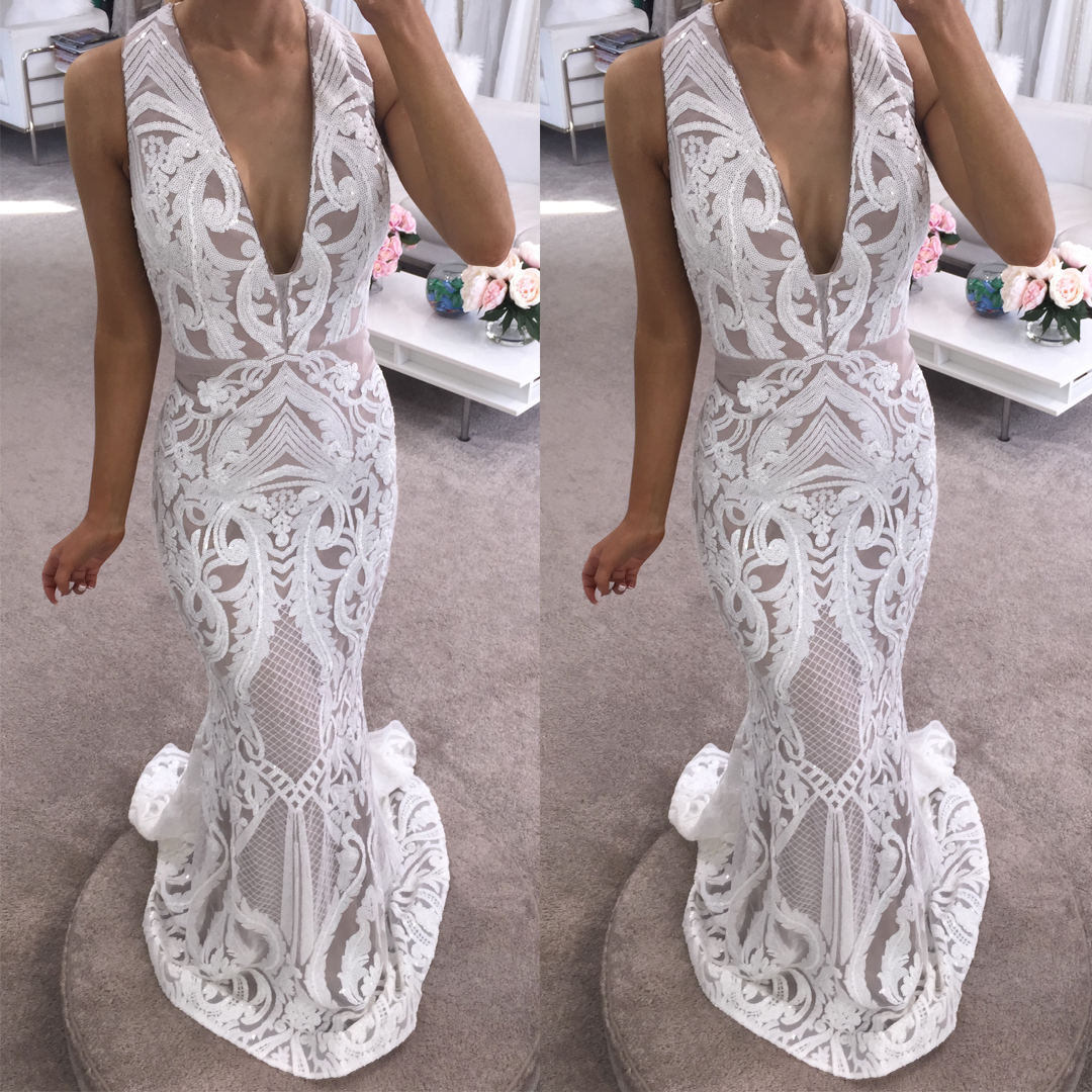 Jadore Desire JX1091 White Bridesmaids Sequin Dress Wedding Dresses under $1000